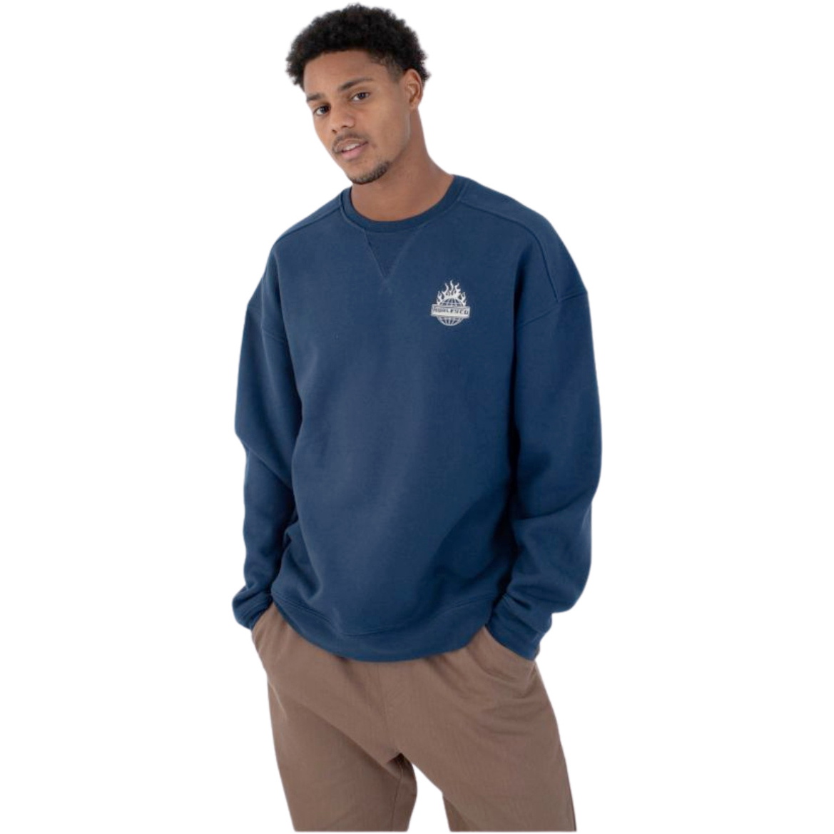 2026 Hurley Mens Ironclad Heavyweight Crew Sweatshirt HFA25MMFT04670 - Navy